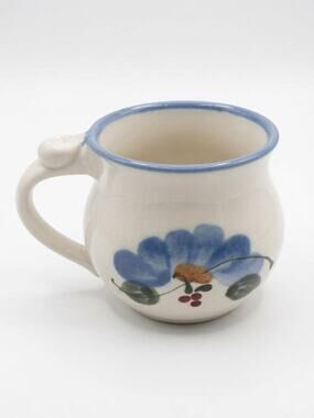Vintage M.A. Hadley Pottery Mug Hand Painted Blue Flower Signed Louisville KY
